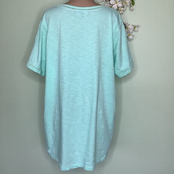 Jones New York Signature Woman Knit Crochet Peekaboo Casual T Shirt Top Mint - Picture 9 of 14